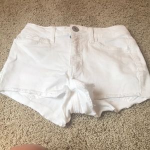 High rise white denim shorts